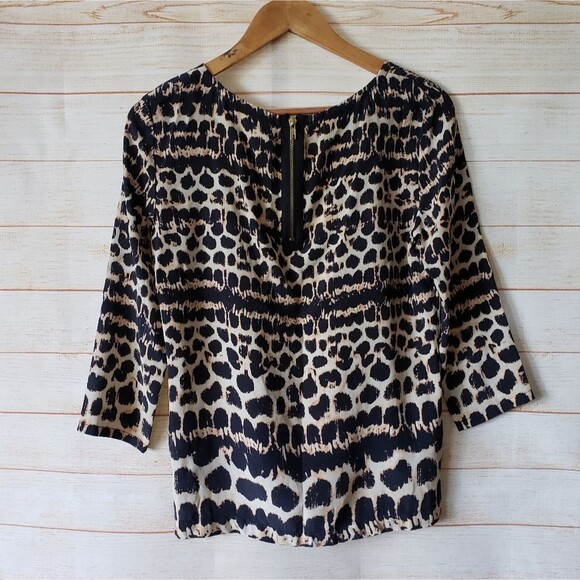 Maeve Anthropologie Linosa Silk Top/Blouse Women's Size X-Small Animal Print - Picture 6 of 9